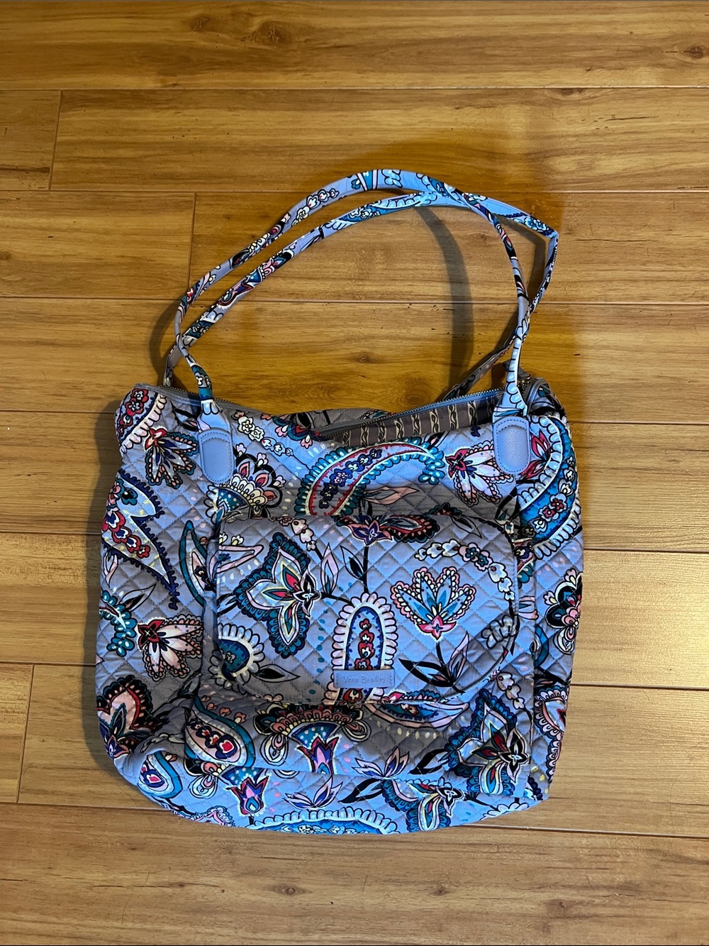 Quilted Paisley Shoulder Bag in Light Blue